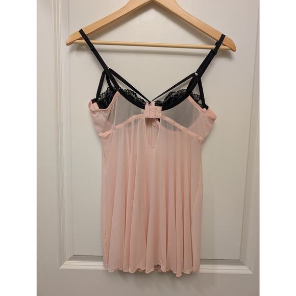 Maiden Form Babydoll Teddy Lingerie Top Plush Pink Black Lace Sheer Underwired - Picture 2 of 4